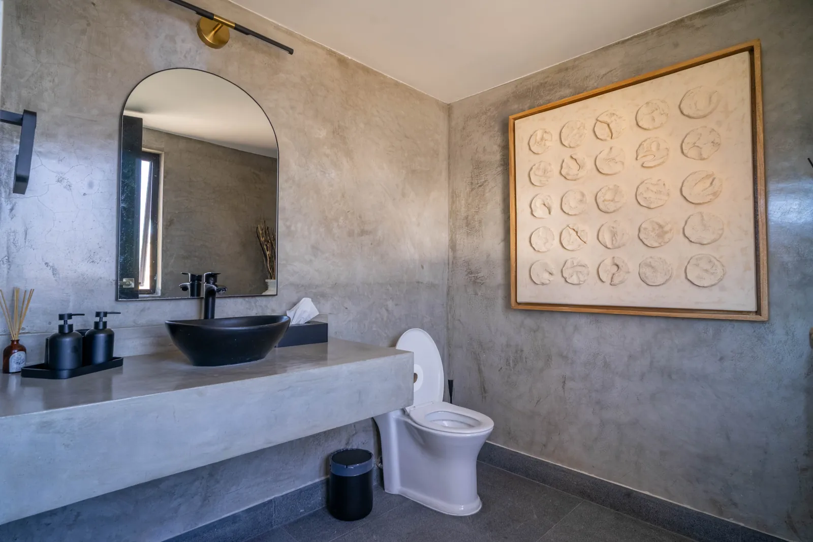 Upstairs bathroom with stone finishes