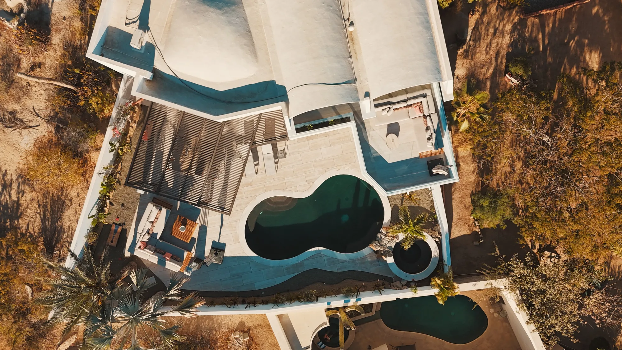 Top-down aerial view of the villa property