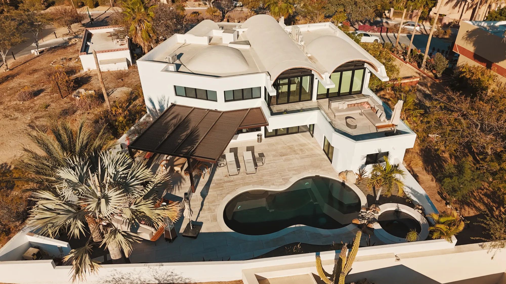 Aerial view of the front of the villa