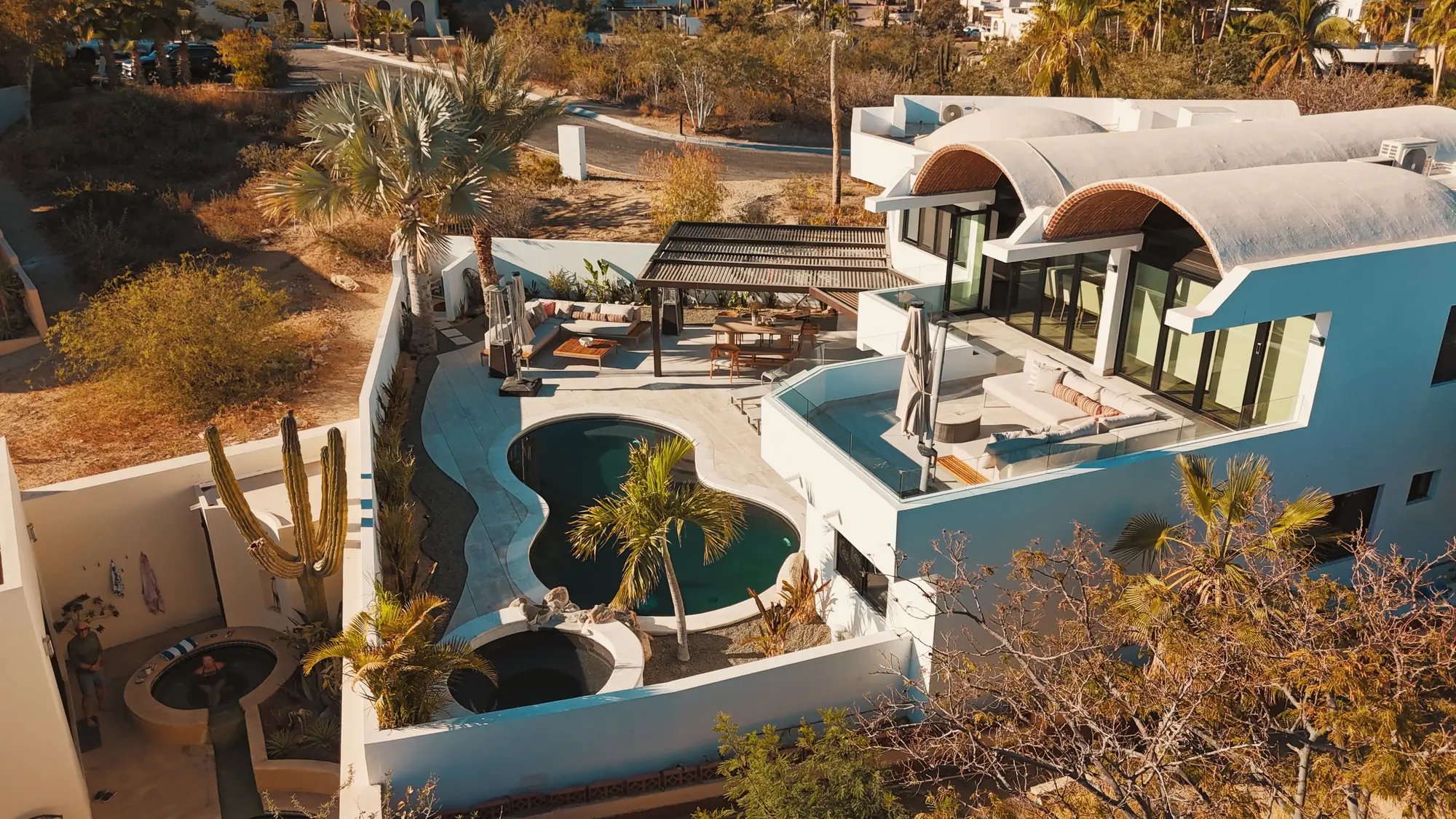 Aerial view of the villa from the side